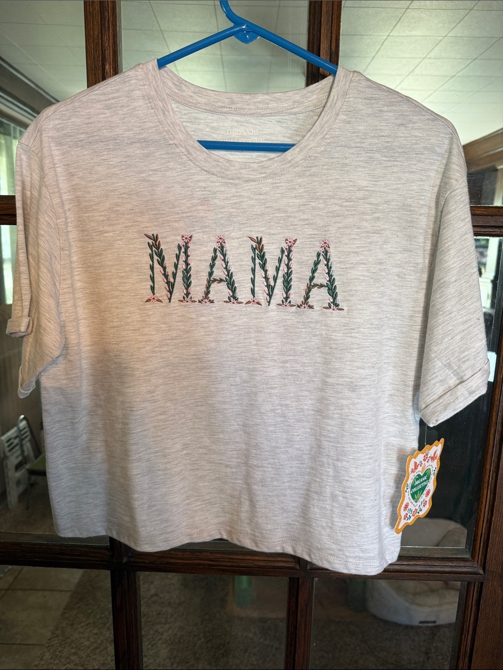 Organic Collective Mama Floral Embroidered Organic Cotton Boxy T-Shirt Grey S
